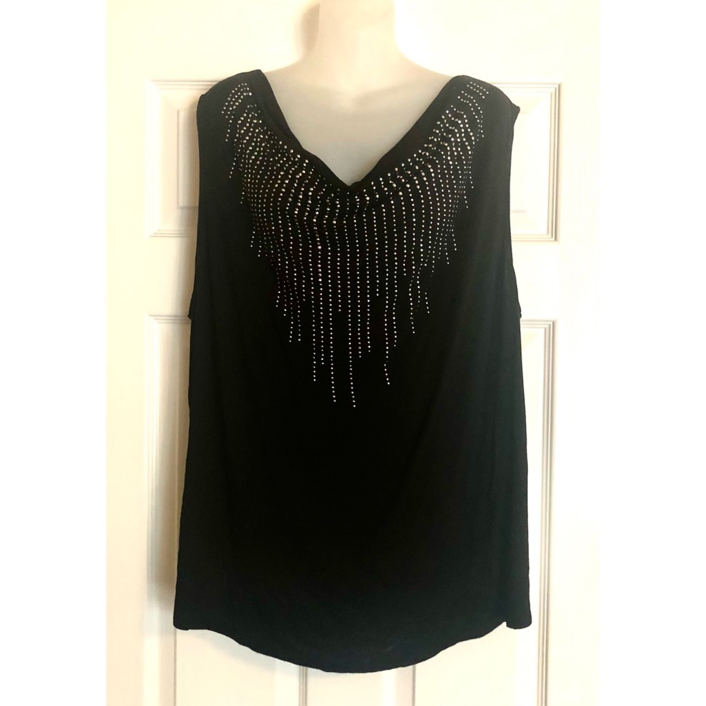 Avenue Black Tank Top with Rhinestone Details